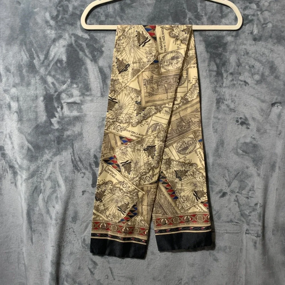 Vintage Mackintosh New England Map Nautical Souvenir Scarf Tie Massachusetts